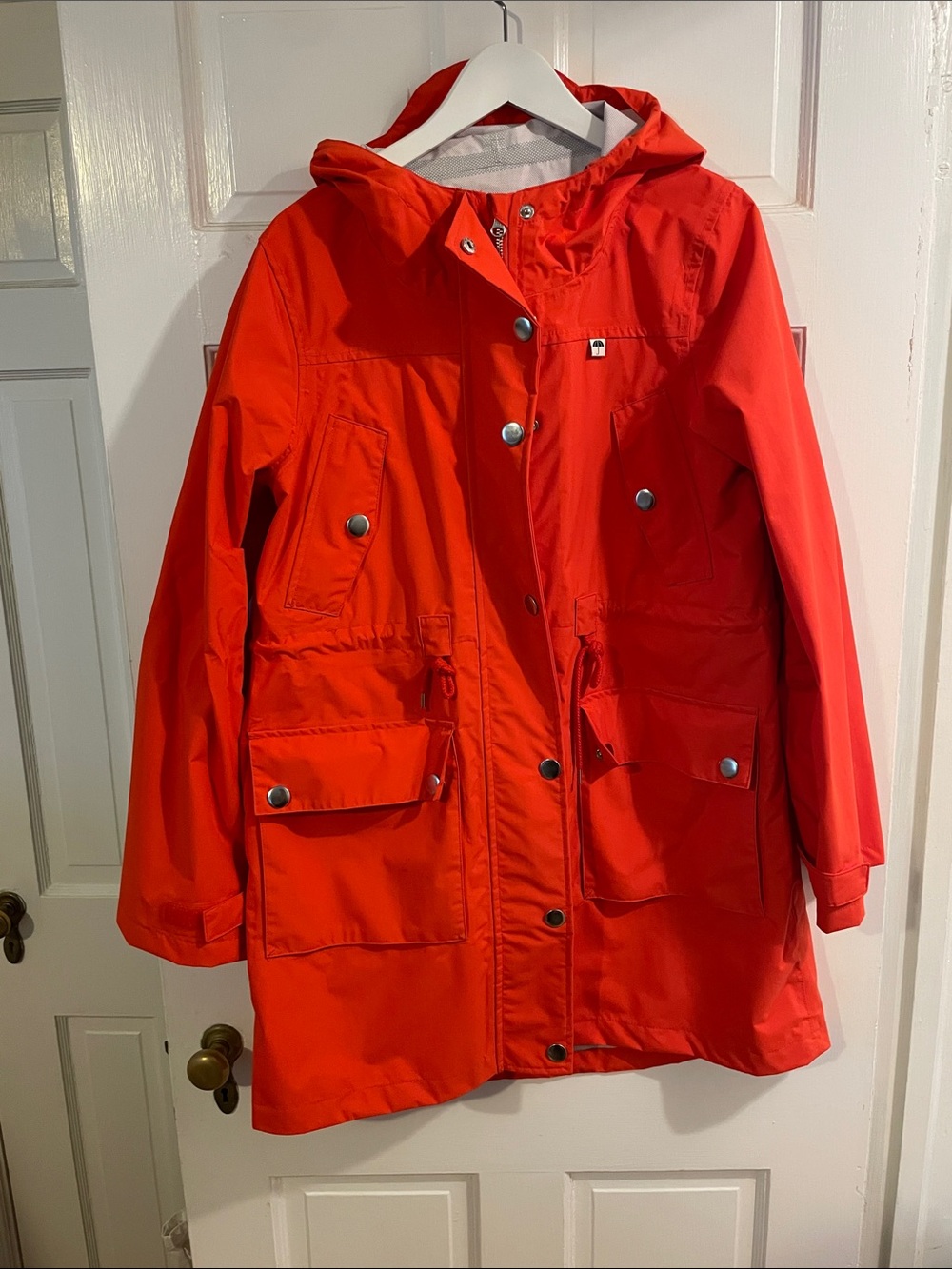 Woman’s Danefæ Waterproof Hooded Red Rain Jacket, orange red, Size XL